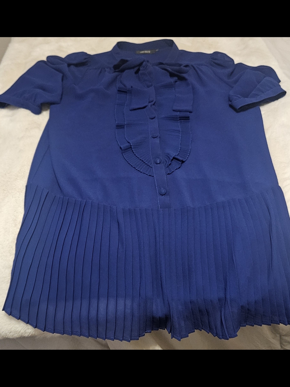 Lynn Adler Women's Royal Blue Pleated Ruffle Front Blouse
